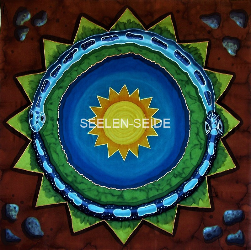 Schamanischer Kreis, Reise Seide, handbemalt,  ca. 90 x 90 cm